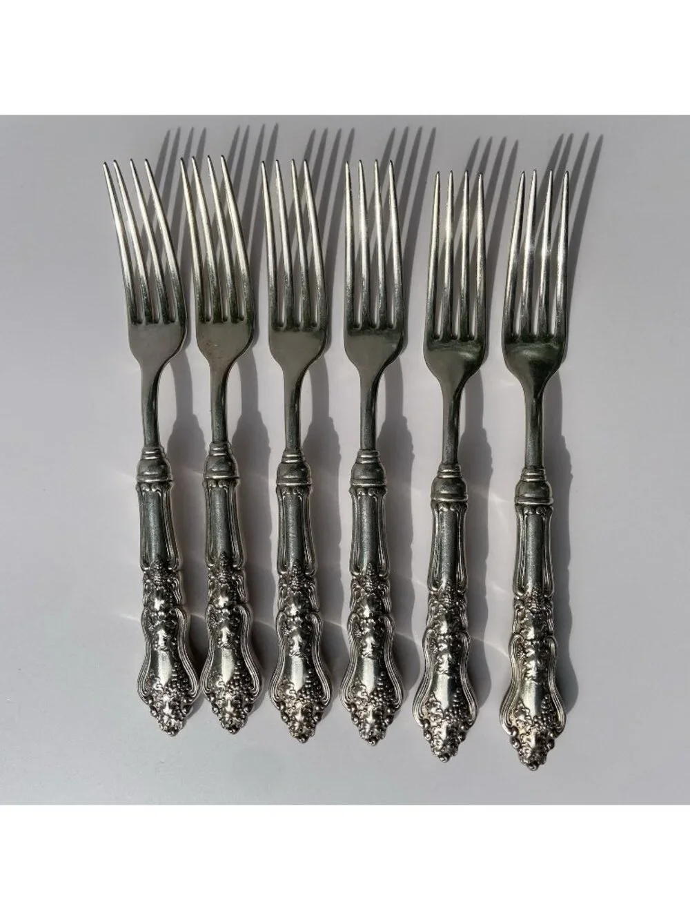 Moselle Hollow Handle Dinner Fork Lot 6 International Silver 7.5” Grapes Leaves